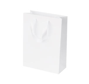 White paper bags with satin ribbon handles