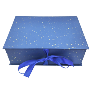 Zilas dāvanu kastes ar atlasa lenti