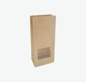 Brown paper block bottom bag with window
