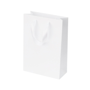 White paper bags with satin ribbon handles