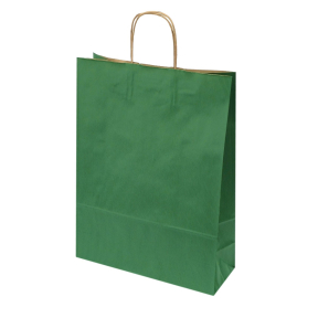 Dark green paper bags with brown twisted handles