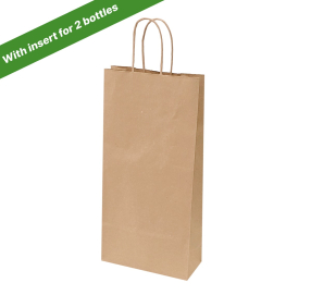 Brown paper bags with twisted handles and insert for 2 bottles